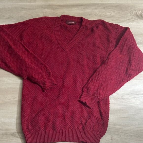 Chaps Ralph Lauren Vintage Red Long Sleeve Mini Waffle Knit Sweater LARGE‎ - Picture 3 of 9
